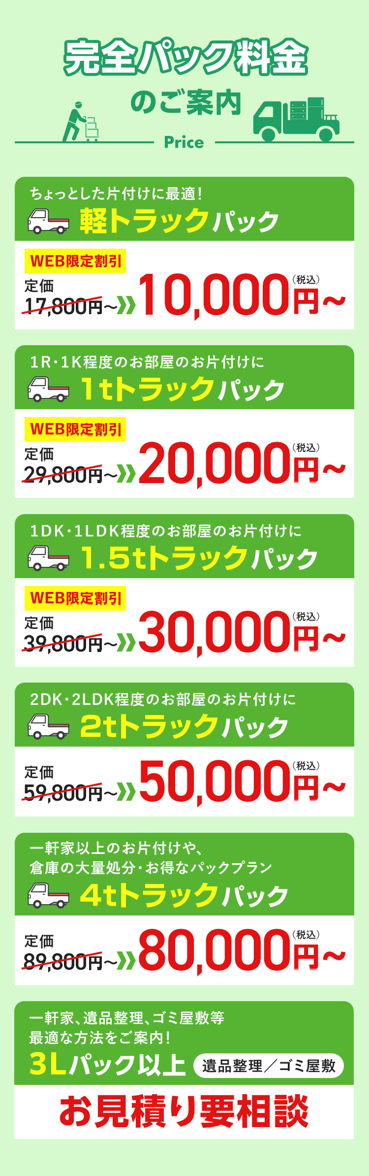 完全パック料金のご案内